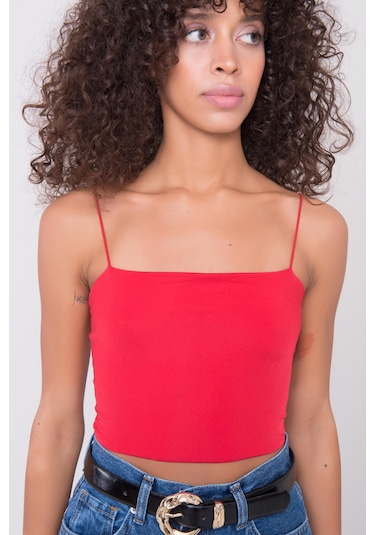Lonca Kırmızı İp Askılı Crop Top Kırmızı