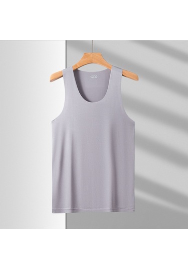 Yuvarlak Yaka Buz İpek Kumaş Spor Süper Elastik Slim Fit Erkek Kolsuz Atlet Tshirt Gri