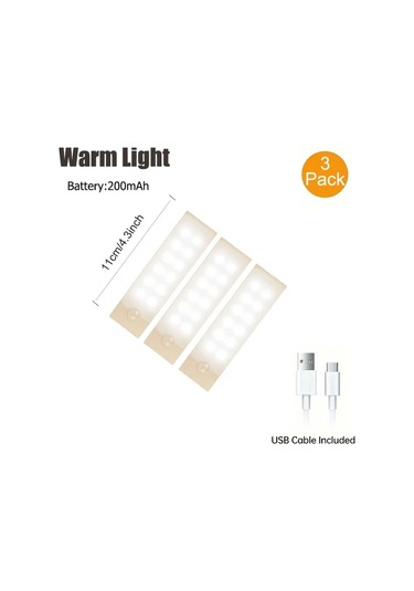 Dashanshop 3'lü Hareket Sensörlü Led Dolap Lambası Seti - Sıcak Beyaz Işık, Manyetik Usb Şarjlı Sıcak Işık