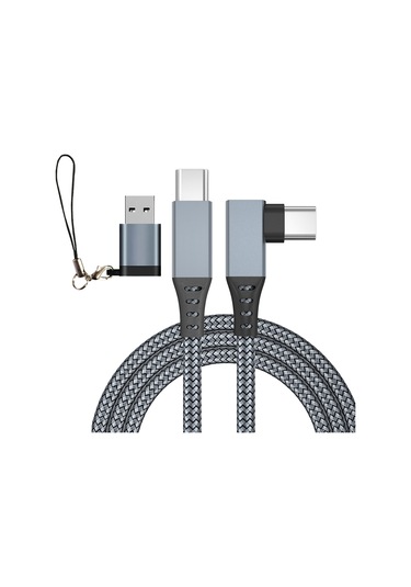 Reedark Vr Bağlantı Kablosu 5m Gümüş-gri Örgülü C-c+ Adaptörlü 5gbps Veri Transferi Bakır Çekirdekli