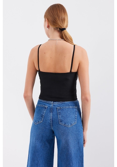 Bigdart 918 İp Askılı Crop Top - Siyah 001
