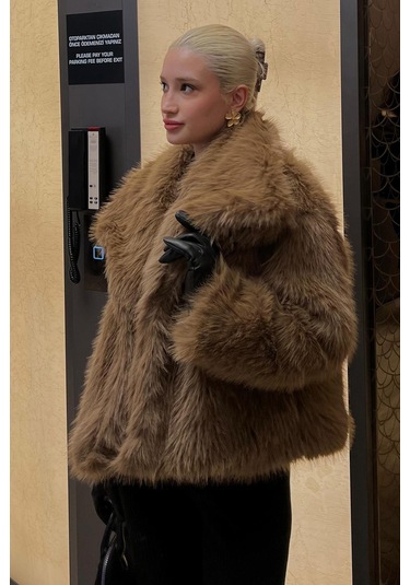 Madmext Kahverengi Yumuşak Dokulu Kadın Kürk Mont Mg2204 Kahverengi