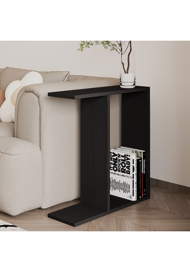 Lotus Modern Yan Sehpa Kitaplıklı Ve Dekoratif Tasarım Ahşap Siyah