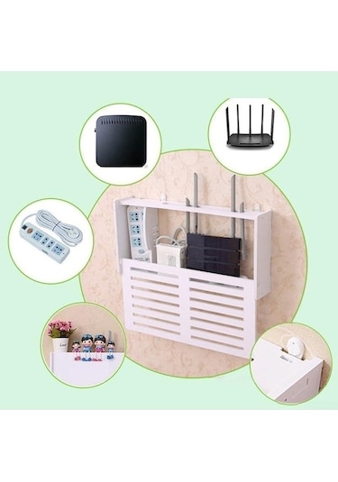 Monyee Küçük Panjurlu Duvar Kurulu Wifi Router Kutusu - Delme Yok Ev Ofis Tv Aleti Saklama Rafı Beyaz