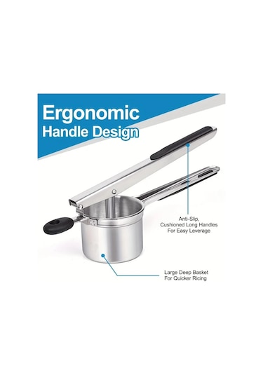 Honeybeeshop Siyah Profesyonel Ve Ev Tipi Agir Hizmet Paslanmaz Celik Patates Ezici Pure Makinesi Diskli Kolay Temizlenebilir