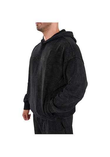 Kingsize Nutrition Kingsize Darksteel Antik Yıkamalı Oversize Sweatshirt Siyah Siyah