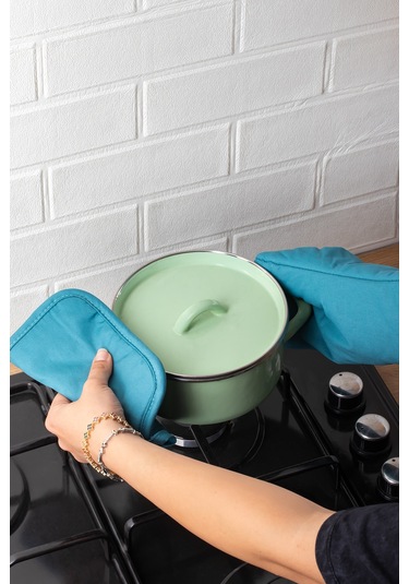 Porsima 3136 2li Isıya Dayanıklı Fırın Eldiveni Seti Mutfak Eldiveni Seti Mavi Mavi