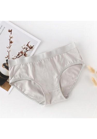 Gri Düz Renk Dikişsiz Nefes Alabilir Ve Rahat Orta Bel Saf Pamuklu Iç Çamaşırı Kadın Orta Bel Büyük Boy Alt Külot Gri