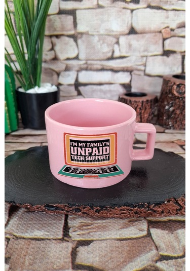 Unpaid Tech Support 2 Baskılı Yazılımcı Kare Kulplu Fincan Pembe Kupa Bardak Pembe