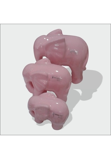 Seramik Pudra Pembe Üç Adet Fil Seti
