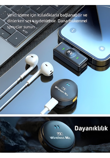 Type-c Girişli 300mah Dijital Ekranlı 2.4g Kablosuz Çift Yaka Mikrofonu Pro++