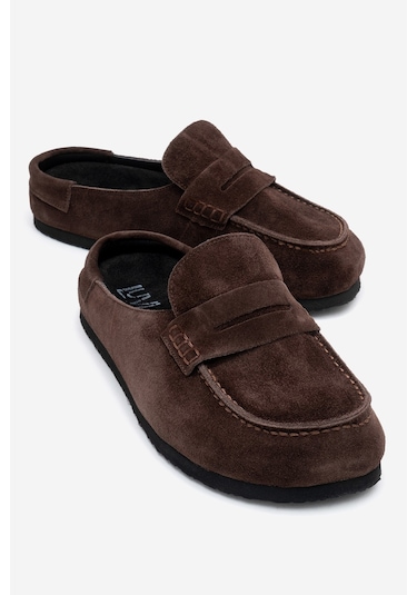 Prıva Kahverengi Süet Hakiki Deri Kadın Terlik Kahverengi