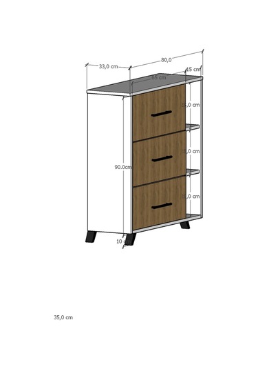 Esyah 3 Kapaklı Raflı Çok Amaçlı Ayakkabılık Ahşap - Beyaz