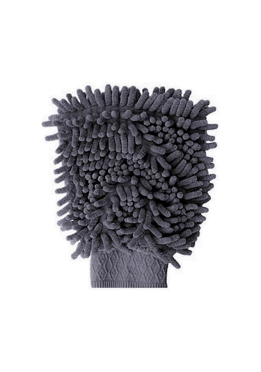 Microlüks Şönil Mikrofiber Oto Yıkama Eldiveni, Gri Renk, 20 X 24 Cm. Beyaz