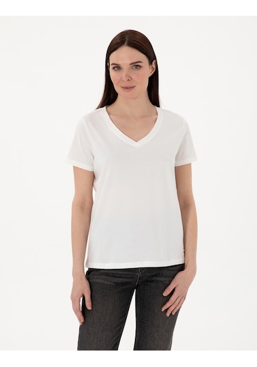 Pierre Cardin Kadın Beyaz Tişört Basic 50305749-vr013 Beyaz