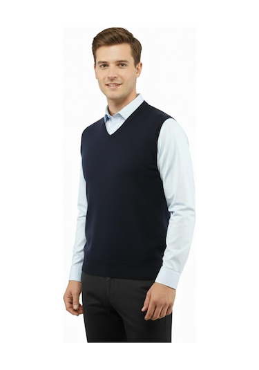 Çizgi Triko Erkek V Yaka Süveter Çelik Örgü Regular Kalıp 5200h Bgl-st04962 Lacivert