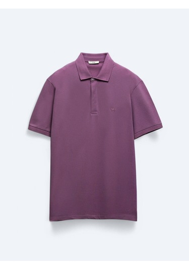 Mor Düz Polo Yaka %100 Pamuk T-shirt Mor