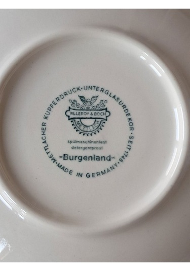 Vintage Burgenland Çiçek Desenli Antika Çay Fincanı Seti Mavi Mavi