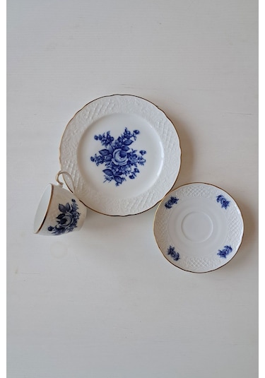 3 Parça Çay Fincanı Kobalt Mavi Kobalt