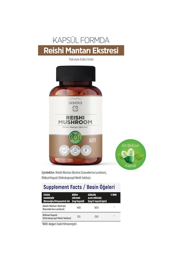 Erbatab Reishi Mantarı Ekstresi 60 Kapsül