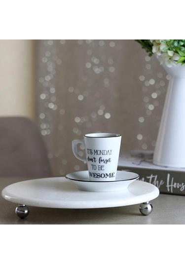 Akayev Mermer Beyaz 25 CM Gümüş Boncuk Ayak Yuvarlak Sunumluk