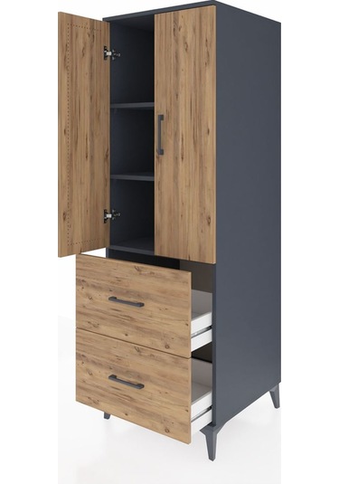 Kronos Dolap 3 Raflı 2 Çekmeceli 2 Kapaklı 60x59x182 Antrasit... Antrasit