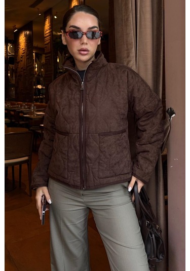 Acı Kahverengi Dik Yaka Kapitone Kadın Mont Mg2568 Acı Kahverengi