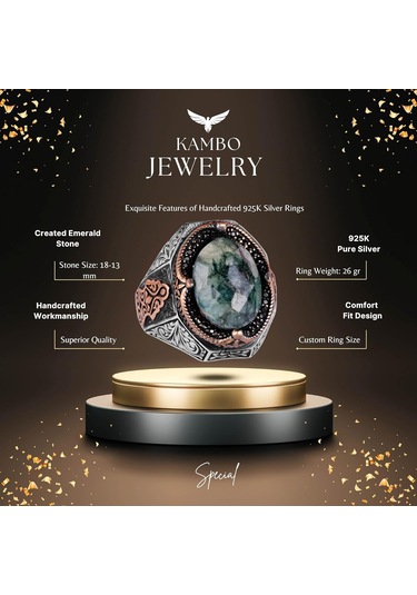 Şık El Yapımı Zümrüt Taşlı Yüzük, 925 Ayar Gümüş Yüzük Gümüş