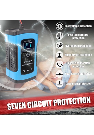 Symbee 12v 6a Akıllı Akü Şarj Cihazı, Otomobil Motosiklet Lityum Akü Tamiri, Aşırı Şarj Ve Kısa Devre Korumalı, Mavi, Amerikan Standartı