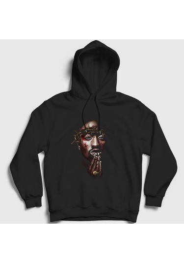 Presmono Unisex Thorns Tupac Shakur Kapüşonlu Sweatshirt Siyah