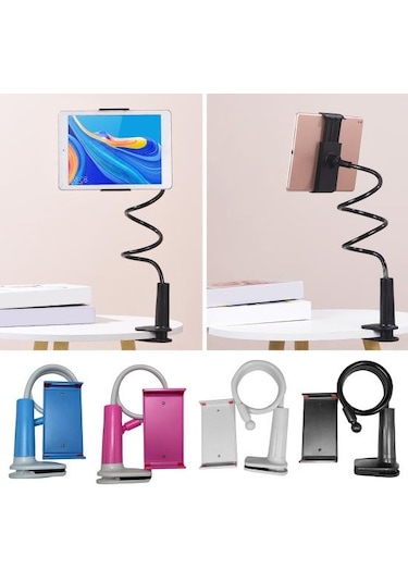 Cep Telefonu Tutucu Dönme 360 Derece Başucu Tablet Desteği Tembel Telefon Braketi Sabit Stand Kelepçe Boyun Yorgunluğu Beyaz