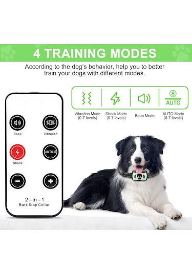 Geeroyoo Köpek Eğitim Ve Otomatik Havlama Durdurma Kolyesi, 4 Modlu, Su Geçirmez, Uzaktan Kumandalı