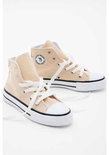 Rahat Kalıp Bağcıklı Uzun Çocuk Unisex Bej Spor Ayakkabı Tbh1426 Bej