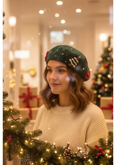 Yeşil Yılbaşı Temalı Bere Çok Renkli