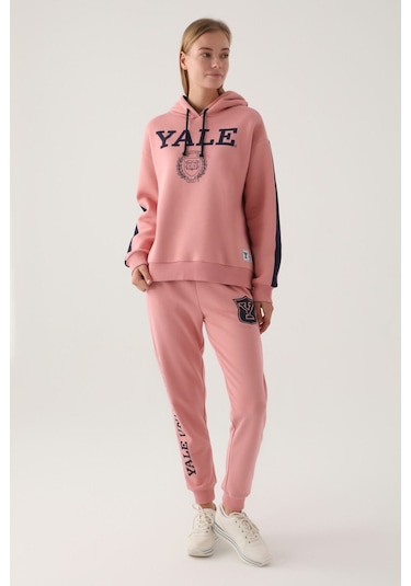 Yale Pembe Kapüşonlu Baskı Detay Kadın Sweatshirt 5274-41207 Pembe