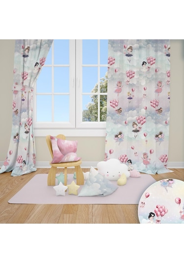 Uzay Gemisi - Gemici Gemi - Balonlu - Elisa Prenses Desenli Renkli Çocuk Odası Fon Perde Çok Renkli