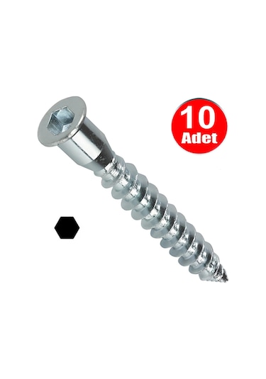 Alyan Başlı Kabin Vidası 5cm Mobilya Tv Ünite Dolap Sehpa Montaj Birleştirme Vida Aparatı -10 Adet 5