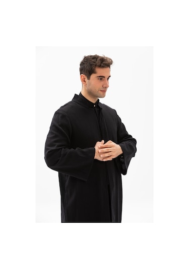 Şile Bezi İnce Erkek Namaz Cübbesi Yazlık Namazlık Pamuk Kumaş Cübbe Siyah Syh-siyah Siyah