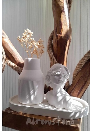 Kadın Figürlü 3'lü Vazo Seti Bubble Tabak & Konik Vazo & Biblo