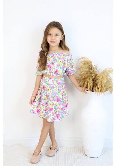 Carmen Yaka Madonna Desenli Etekli Takım - Bahar Esintisi Bahar Esintisi Etekli Takım Çok Renkli