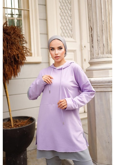 Pamuklu Tunik Pantolon Eşofman Takım Trn2030 Lila 001