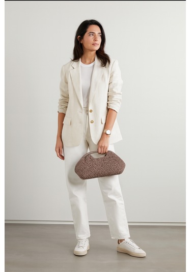 Parlak Tutmalı El Çantaları , El Yapımı Işıltılı Clutch, Örgü El Çantası Camel