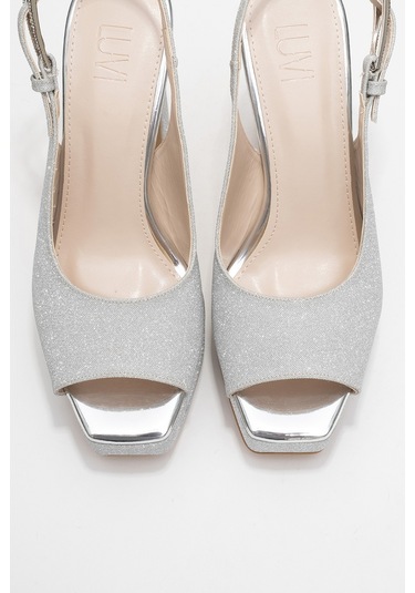 Glora Gümüş Simli Kadın Platform Topuklu Abiye Ayakkabı Gumüş