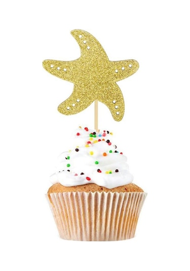 Homyl 12 Adet Glitter Cakecup Toppers Okyanus Yaratık Kek Altın Altın