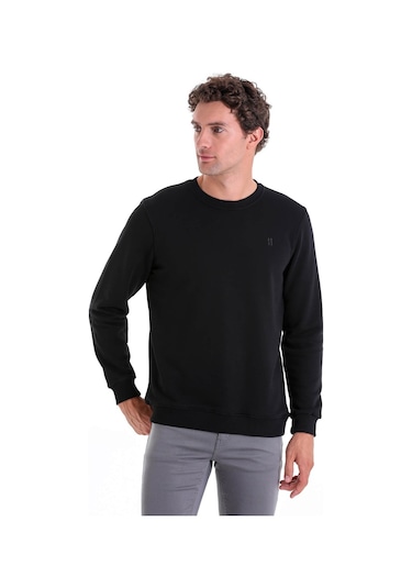 Hatemoğlu Regular Fit Düz Pamuklu Bisiklet Yaka Sweatshirt Siyah