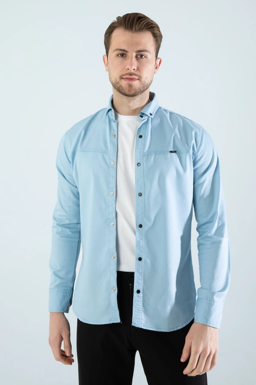 Slim Fit Erkek Cepsiz Kot Gömlek A.mavi