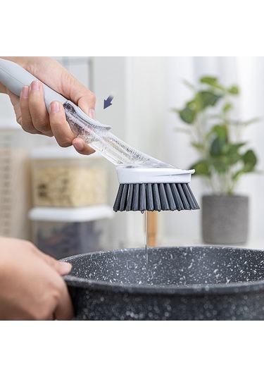 Monyee Otomatik Sabun Dağıtan Mutfak Temizlik Fırçası - Uzun Kolu, 2 Fırça + 2 Sponge Ucu İle Tabak, Tencere Temizliği Kolaylığı - Açık Gri