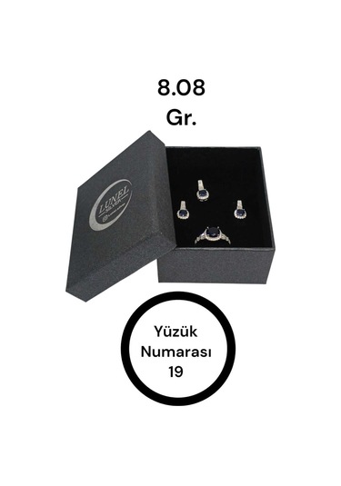 925 Ayar Gümüş Lacivert Safir Taşlı Takı Seti Kolye Ucu, Yüzük Ve Küpe Gümüş