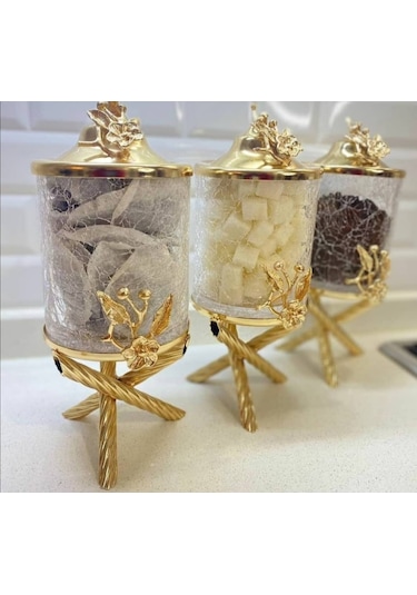 Kavanoz Seti Bajarat Takımı Saklama Kabı Dekorasyon Mutfak Altın