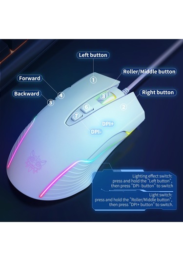 Onıkuma Cw905 Rgb Aydınlatma Kablolu Fare Beyaz Diğer